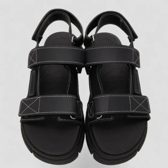 NWT GANNI Recycled Rubber Chunky Logo Platform Black Sandals Flatform Lugged - Picture 12 of 15